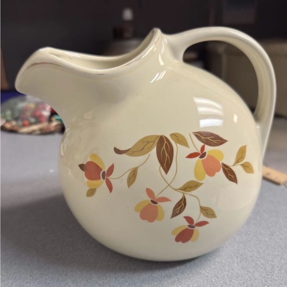 Vintage Hall's Superior Quality Autumn Leaf, Ice Lip, Tea Water Pitcher 8"